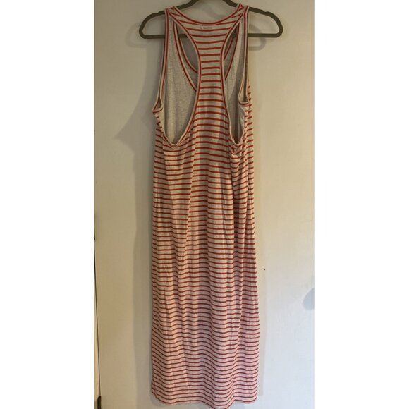 DEMYLEE Women’s Orange White Striped Side Slit Maxi Tshirt Cover Up Dress Sz L - Picture 4 of 11